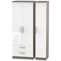 contrast high gloss white and toronto triple wardrobe tall with 2 draw ...