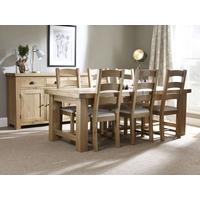 corndell fairford oak large extending dining set with 6 fabric seat ch ...