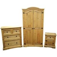 corona waxed pine trio bedroom set