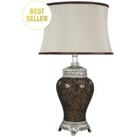 Copper Sparkle Mosaic Antique Silver Regency Lamp with Copper Trimmed Taupe Shade