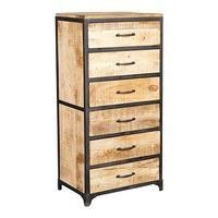 Cosmo Industrial 6 Drawer Tallboy, Natural