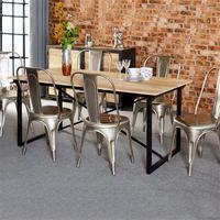 Cosmo Industrial Dining Set with 6 Chairs, Natural/Silver