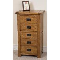 Cotswold Rustic Solid Oak 5 Drawer Tall Boy