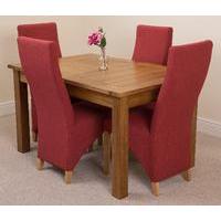 cotswold rustic 132 198cm extending dining table 4 red lola fabric cha ...