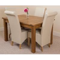 Cotswold Rustic 132-198cm Extending Dining Table & 4 Ivory Montana Leather Chairs