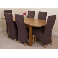 Cotswold Rustic 132-198cm Extending Dining Table & 6 Brown Lola Fabric Chairs