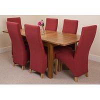 Cotswold Rustic 132-198cm Extending Dining Table & 6 Red Lola Fabric Chairs