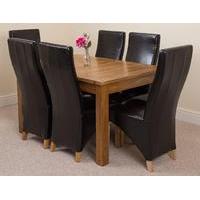 cotswold rustic 132 198cm extending dining table 6 black lola leather  ...