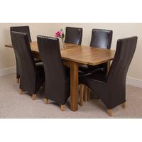 Cotswold Rustic 132-198cm Extending Dining Table & 6 Brown Lola Leather Chairs