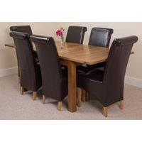 Cotswold Rustic 132-198cm Extending Dining Table & 6 Brown Montana Leather Chairs