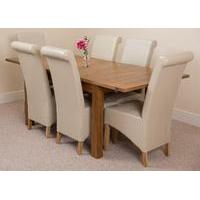 Cotswold Rustic 132-198cm Extending Dining Table & 6 Ivory Montana Leather Chairs