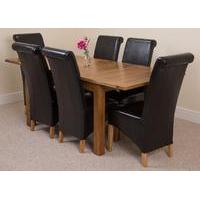 Cotswold Rustic 132-198cm Extending Dining Table & 6 Black Montana Leather Chairs