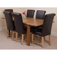 Cotswold Rustic 132-198cm Extending Dining Table & 6 Brown Washington Leather Chairs