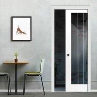 Cottage White Single Pocket Door - Clear Glass - Etched Lines