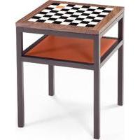 Contrast Chess Side Table, Walnut and Orange