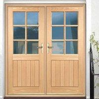 Cottage 6 Pane Oak Double Door and Frame Set with Clear Double Glazing