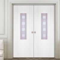 Contemporary Grained Pvc Door Pair, Clear Toughened Glass with Sandblast Squares