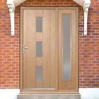Copenhagen Exterior Oak Door and Frame Set with One Side Screen and Frosted Double Glazing