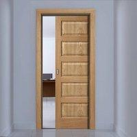 Contemporary 5 Panel Oak Veneered Fire Pocket Door, Prefinished