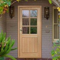 Cottage 6 Pane Oak External Door and Frame Set with Fittings and Clear Safety Double Glazing