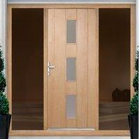 Copenhagen Exterior Oak Door with Frosted Double Glazing and Frame Set with Two Unglazed Side Screens