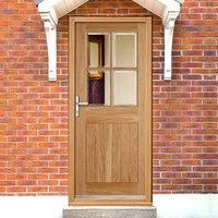 Cottage 4L Oak External Door and Frame Set with Fittings and Clear Safety Double Glazing