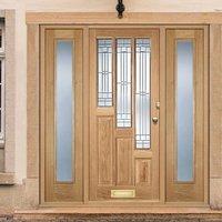 Coventry Exterior Oak Door and Frame Set with Two Side Screens and Elegant Double Glazing