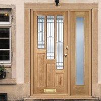 Coventry Exterior Oak Door and Frame Set with One Obscure Side Screen and Elegant Double Glazing