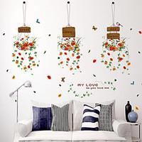 Colorful Hanging Basket Flowers Store Glass Wall Stickers Fashion DIY Living Room Wall Decals