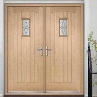 Cottage External Oak Double Door and Frame Set with Black Leadwork in Bevelled Tri Glazing