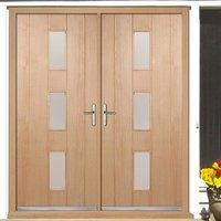 Copenhagen External Oak Double Door and Frame Set with Frosted Double Glazing