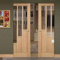 Coventry Contemporary Oak Syntesis Double Pocket Door with Clear Safety Glass