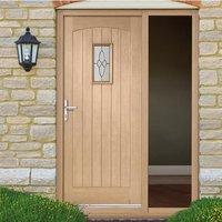 cottage oak door with black leadwork bevelled tri glazing and frame wi ...