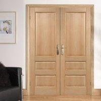 Contemporary 3 Panel Oak Veneered Fire Door Pair, Prefinished