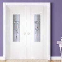 Contemporary Grained Pvc Door Pair, MacIntosh Nairn Style Glass