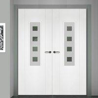 Contemporary Grained Pvc Door Pair, Sandblasted Glass with Clear Squares