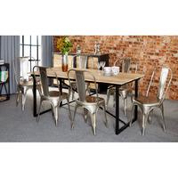 Cosmo Industrial Dining Set 6 Seater with Silver Chairs