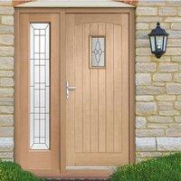 cottage external oak door and frame with one side screen and black lea ...