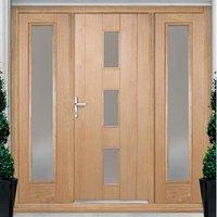 Copenhagen Exterior Oak Door and Frame Set with Two Side Screens and Frosted Double Glazing