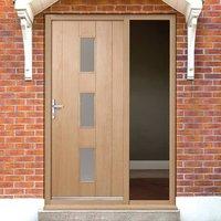 Copenhagen Oak Door with Frosted Double Glazing and Frame Set with One Unglazed Side Screen