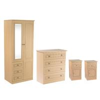 Corrib Bedroom Set 4 Corrib - Light Oak - Combi Robe x1 with 4 Drawer Chest x1 with Bedside Cabinet with Door x2