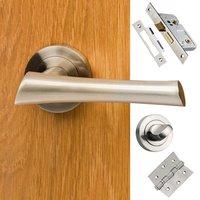 Corsica Mediterranean Bathroom Lever On Rose - Satin Nickel Handle Pack