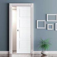 Contemporary 4P White Solid Fire Pocket Door is a Shaker Style 1/2 Hour Fire Rated