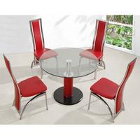 Coma Round Dining Table Small In Clear Glass With Red Pillar