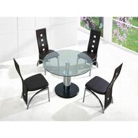 Coma Round Clear Glass Dining Table And 4 Brown Manhattan Chairs