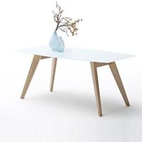 Corby Glass Dining Table In White Gloss With Beech Legs