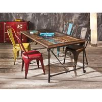 Coffee Rectangular Wooden Dining Table With 6 Aix Metal Chairs