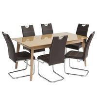 Cosmo Glass Dining Table In Carmel With 6 Jake Brown Chairs