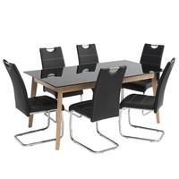 Cosmo Glass Dining Table In Black With 6 Jake Black Chairs