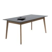 Cosmo Rectanuglar Glass Dining Table In Black With Wooden Legs